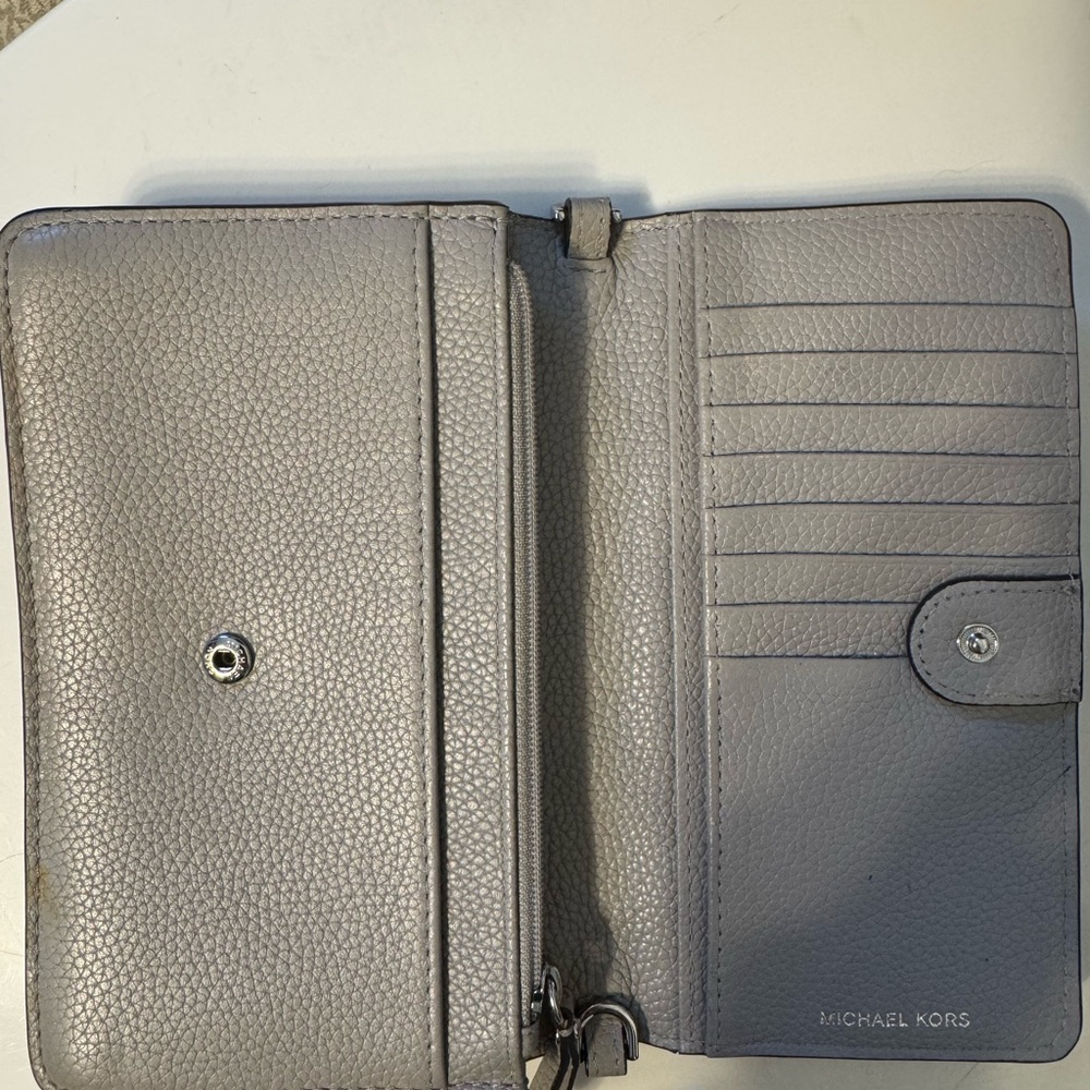 Michael Kors Pebbled Leather Light Gray Clutch Purse - Picture 6 of 9